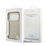 Apple iPhone 17 Pro Kılıf Guess M-safe Özellikli Yazı Logolu PU Deri Peony Kapak Bej