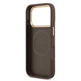 Apple iPhone 17 Pro Kılıf Guess M-safe Özellikli Yazı Logolu PU Deri Peony Kapak Kahverengi