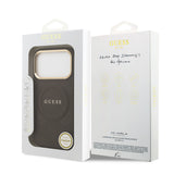 Apple iPhone 17 Pro Kılıf Guess M-safe Özellikli Yazı Logolu PU Deri Peony Kapak Kahverengi