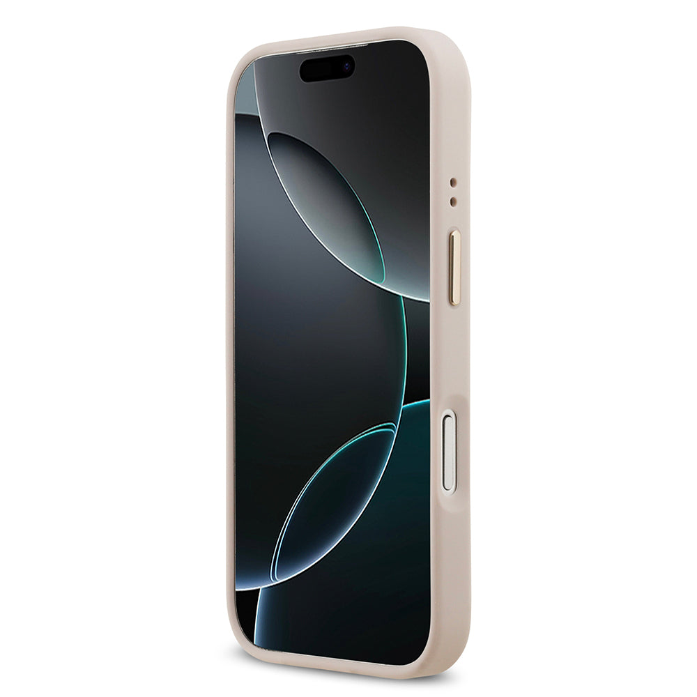Apple iPhone 17 Pro Kılıf Guess M-safe Özellikli Yazı Logolu PU Deri Peony Kapak Pembe