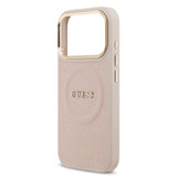 Apple iPhone 17 Pro Kılıf Guess M-safe Özellikli Yazı Logolu PU Deri Peony Kapak Pembe