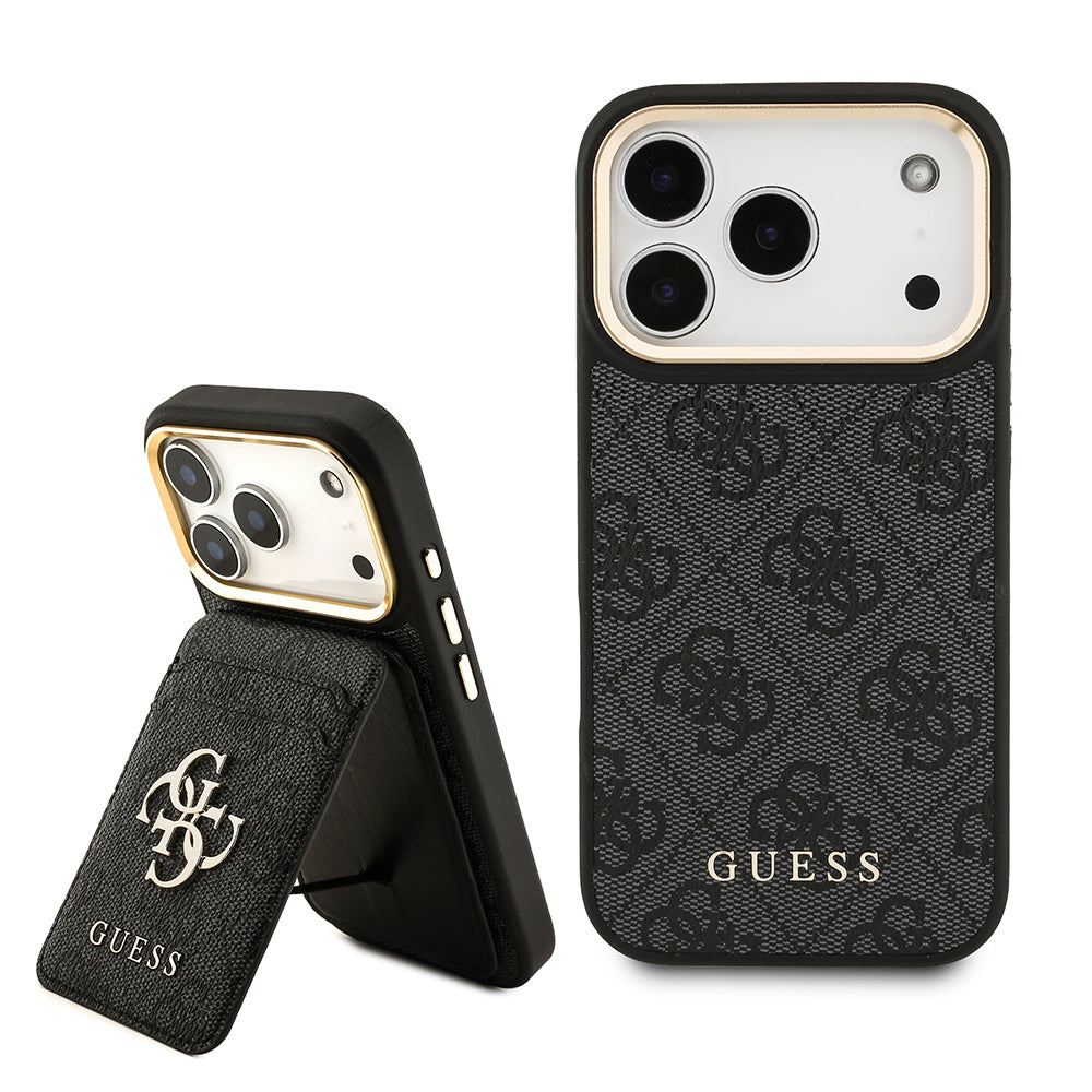 Apple iPhone 17 Pro Kılıf Guess M-safe Şarj Özellikli 2in1 4G Metal Büyük Logolu Kartlıklı Kapak Siyah