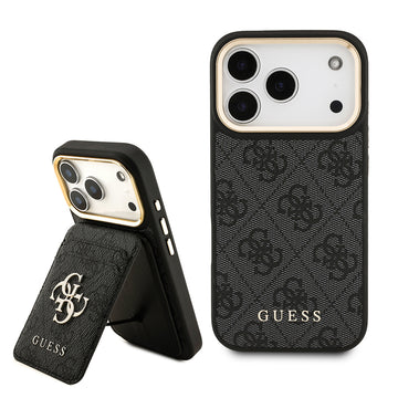 Apple iPhone 17 Pro Kılıf Guess M-safe Şarj Özellikli 2in1 4G Metal Büyük Logolu Kartlıklı Kapak Siyah