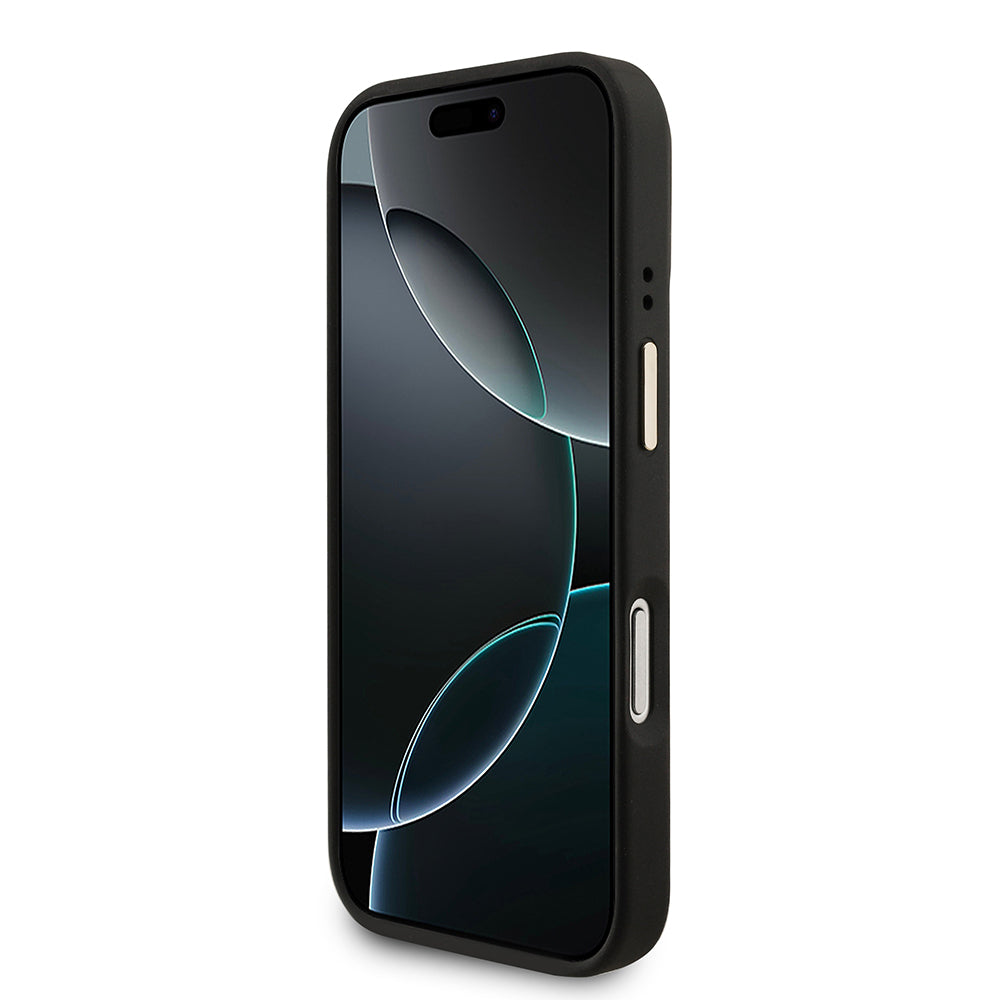Apple iPhone 17 Pro Kılıf Guess M-safe Şarj Özellikli 2in1 4G Metal Büyük Logolu Kartlıklı Kapak Siyah
