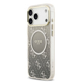 Apple iPhone 17 Pro Kılıf Guess M-safe Şarj Özellikli 4G Desenli Simli Transparan Kapak Gri