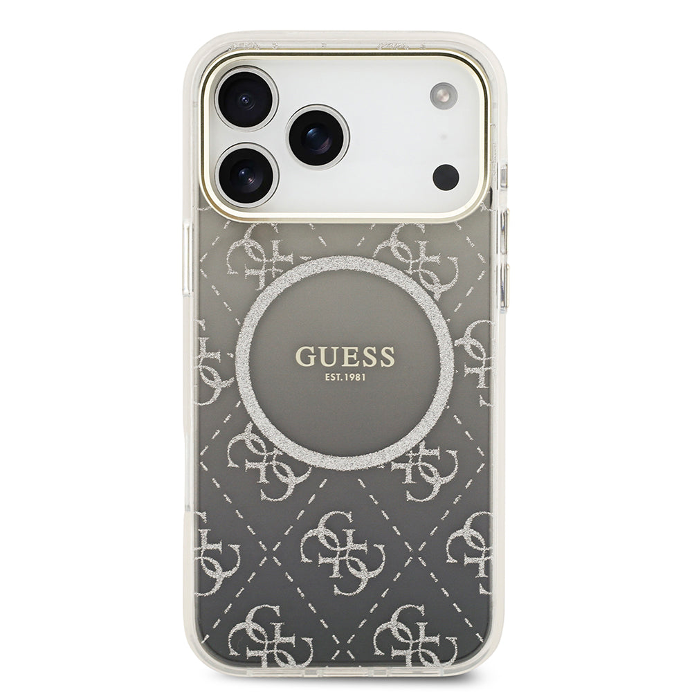 Apple iPhone 17 Pro Kılıf Guess M-safe Şarj Özellikli 4G Desenli Simli Transparan Kapak Gri