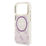 Apple iPhone 17 Pro Kılıf Guess M-safe Şarj Özellikli 4G Desenli Simli Transparan Kapak Mor