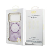 Apple iPhone 17 Pro Kılıf Guess M-safe Şarj Özellikli 4G Desenli Simli Transparan Kapak Mor