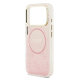 Apple iPhone 17 Pro Kılıf Guess M-safe Şarj Özellikli 4G Desenli Simli Transparan Kapak Pembe