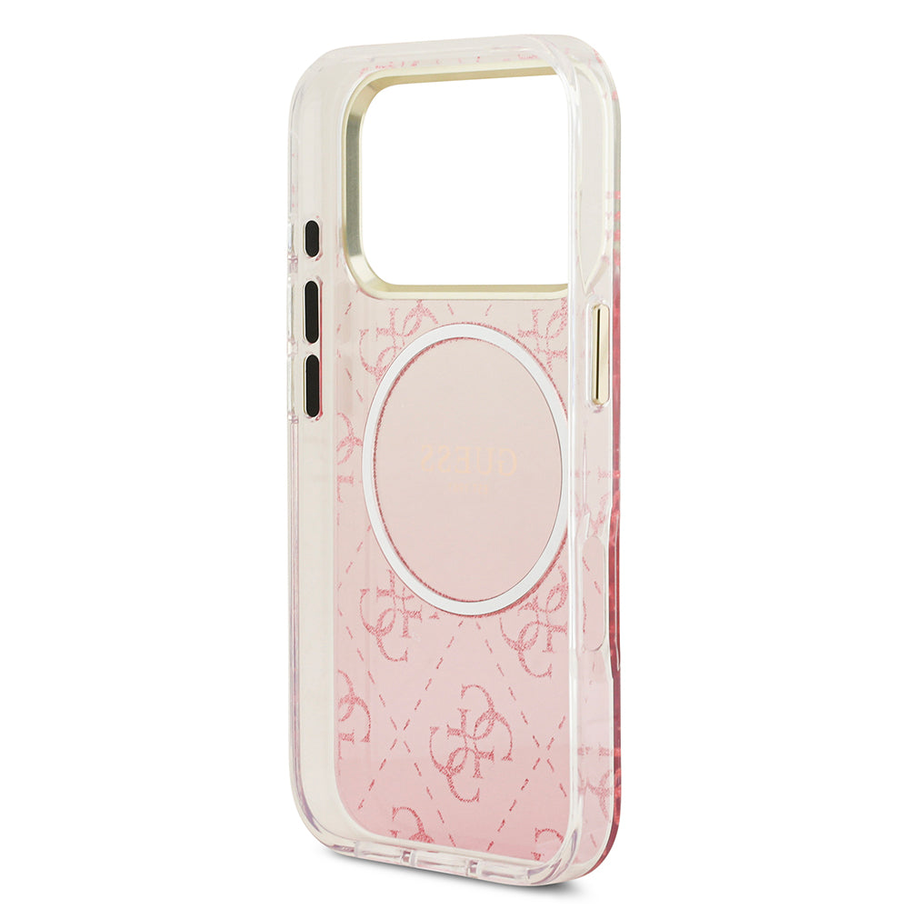 Apple iPhone 17 Pro Kılıf Guess M-safe Şarj Özellikli 4G Desenli Simli Transparan Kapak Pembe