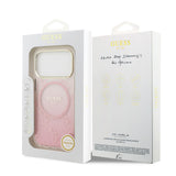 Apple iPhone 17 Pro Kılıf Guess M-safe Şarj Özellikli 4G Desenli Simli Transparan Kapak Pembe