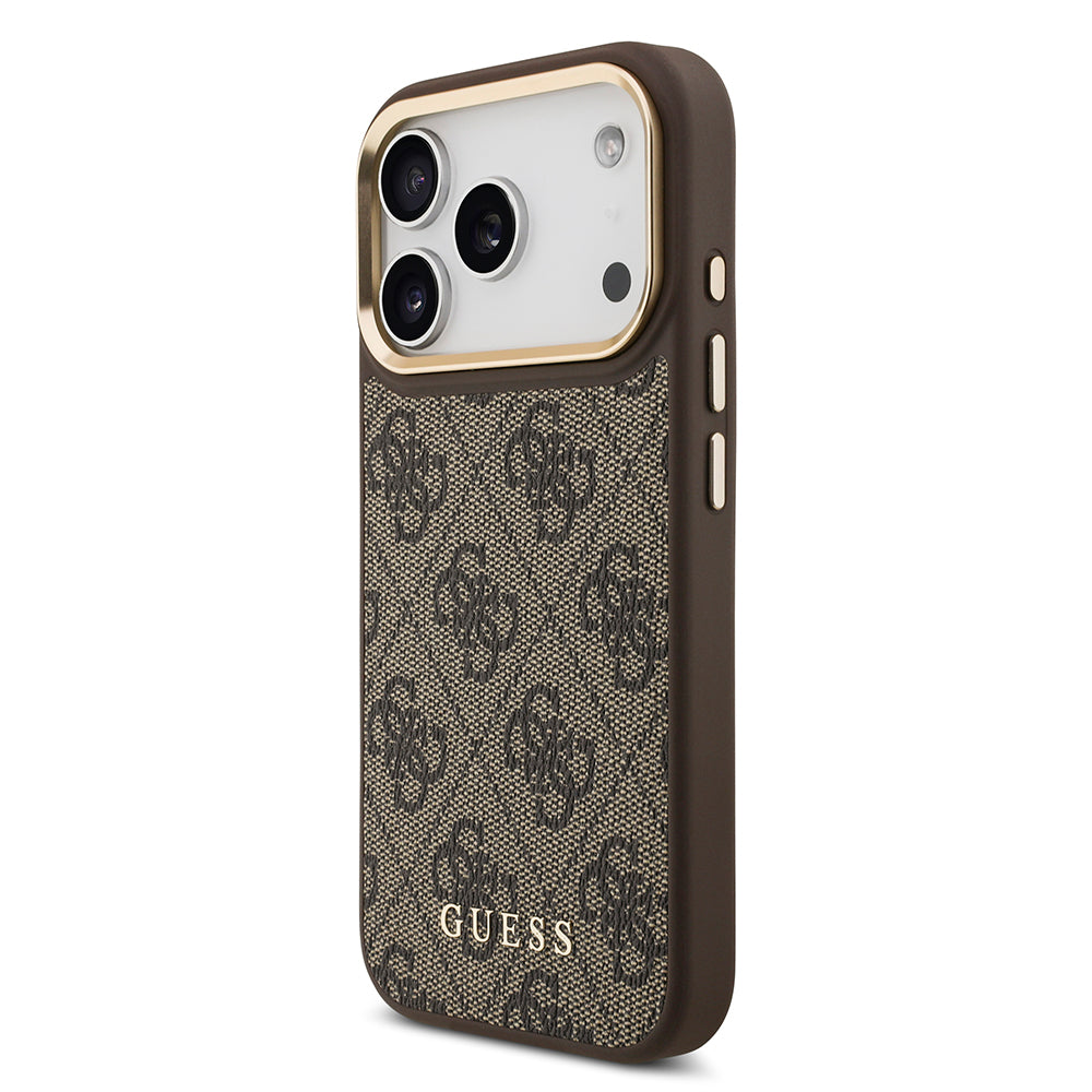 Apple iPhone 17 Pro Kılıf Guess M-safe Şarj Özellikli Askılı ve Kartlıklı 4G Logo Kapak Kahverengi