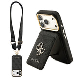 Apple iPhone 17 Pro Kılıf Guess M-safe Şarj Özellikli Askılı ve Kartlıklı 4G Logo Kapak Siyah