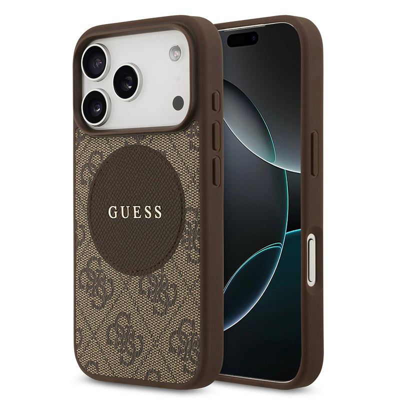 Apple iPhone 17 Pro Kılıf Guess M-Safe Şarj Özellikli Circle Classic Kapak Kahverengi