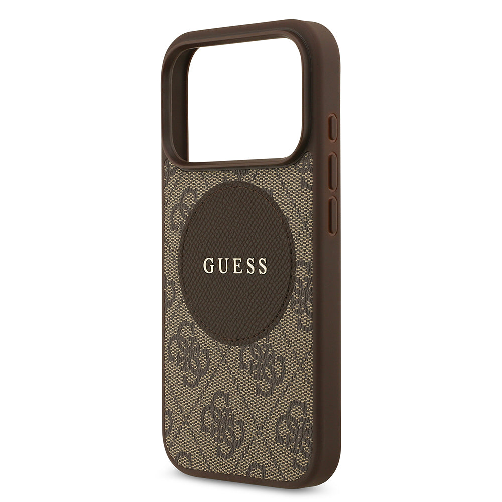 Apple iPhone 17 Pro Kılıf Guess M-Safe Şarj Özellikli Circle Classic Kapak Kahverengi