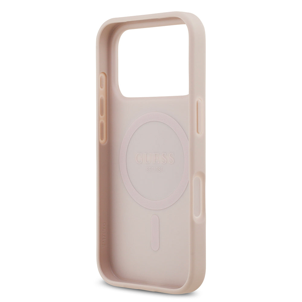 Apple iPhone 17 Pro Kılıf Guess M-Safe Şarj Özellikli Circle Classic Kapak Pembe
