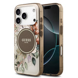 Apple iPhone 17 Pro Kılıf Guess M-safe Şarj Özellikli Flower Tonal Circle Çiçek Desenli Kapak Kahverengi