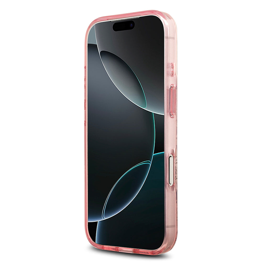 Apple iPhone 17 Pro Kılıf Guess M-safe Şarj Özellikli Flower Tonal Circle Çiçek Desenli Kapak Pembe