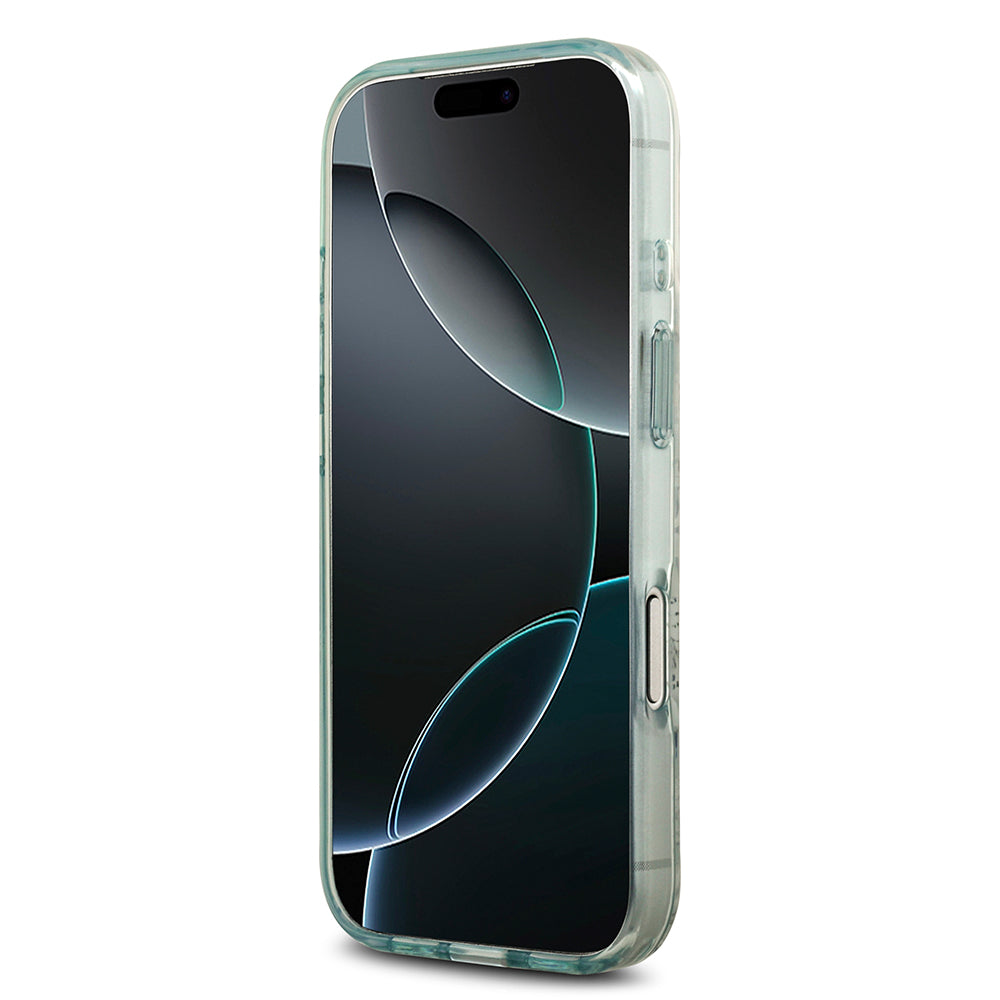 Apple iPhone 17 Pro Kılıf Guess M-safe Şarj Özellikli Flower Tonal Circle Çiçek Desenli Kapak Yeşil
