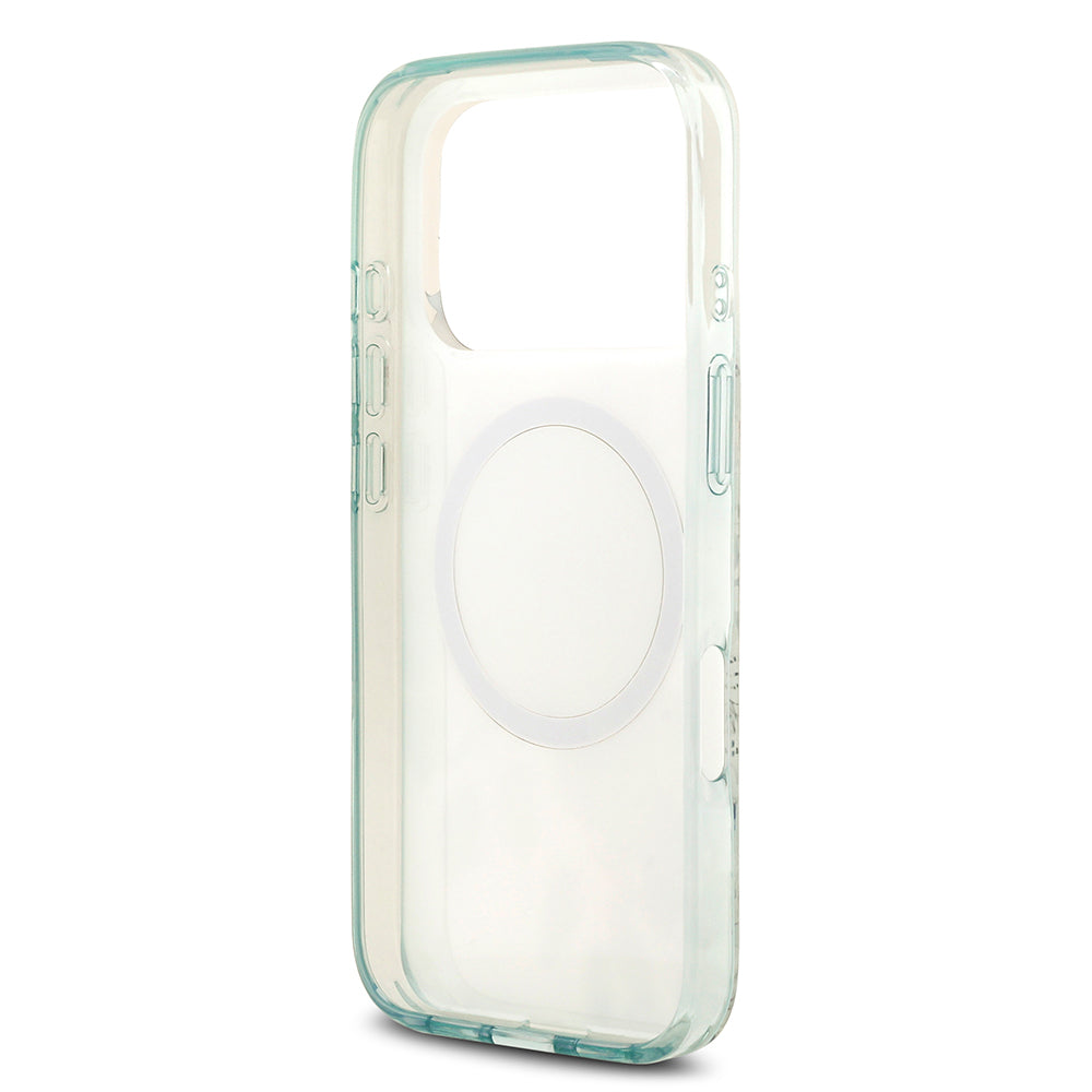 Apple iPhone 17 Pro Kılıf Guess M-safe Şarj Özellikli Flower Tonal Circle Çiçek Desenli Kapak Yeşil