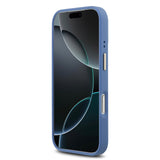 Apple iPhone 17 Pro Kılıf Guess M-safe Şarj Özellikli Gold Metal Kamera Çerçeveli PU Deri 4G Desen Yazı Logolu Kapak Mavi