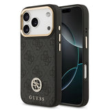 Apple iPhone 17 Pro Kılıf Guess M-safe Şarj Özellikli Gold Metal Kamera Çerçeveli Taşlı 4G Logolu Kapak Siyah