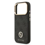 Apple iPhone 17 Pro Kılıf Guess M-safe Şarj Özellikli Gold Metal Kamera Çerçeveli Taşlı 4G Logolu Kapak Siyah