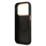 Apple iPhone 17 Pro Kılıf Guess M-safe Şarj Özellikli Gold Metal Kamera Çerçeveli Taşlı 4G Logolu Kapak Siyah