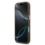 Apple iPhone 17 Pro Kılıf Guess M-safe Şarj Özellikli Gümüş Metal Çerçeveli Üçgen Logo 4G Desenli Kapak Kahverengi