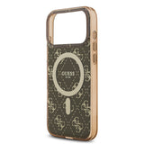 Apple iPhone 17 Pro Kılıf Guess M-safe Şarj Özellikli IML Baskılı Klasik Logolu 4G Desenli Kapak Kahverengi