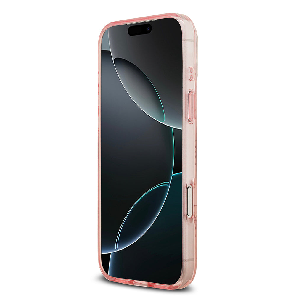 Apple iPhone 17 Pro Kılıf Guess M-safe Şarj Özellikli IML Baskılı Klasik Logolu 4G Desenli Kapak Pembe