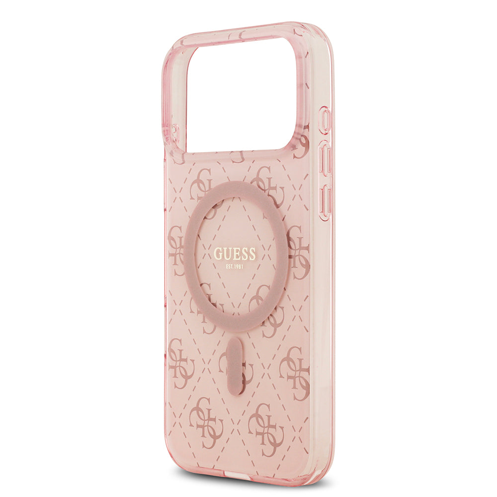 Apple iPhone 17 Pro Kılıf Guess M-safe Şarj Özellikli IML Baskılı Klasik Logolu 4G Desenli Kapak Pembe