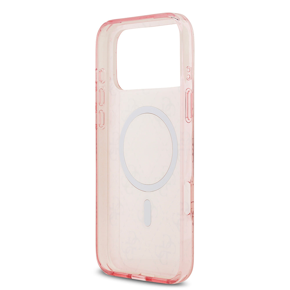 Apple iPhone 17 Pro Kılıf Guess M-safe Şarj Özellikli IML Baskılı Klasik Logolu 4G Desenli Kapak Pembe