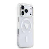 Apple iPhone 17 Pro Kılıf Guess M-safe Şarj Özellikli IML Baskılı Üçgen Logolu Metal Kamera Çerçeveli Transparan Kapak Şeffaf