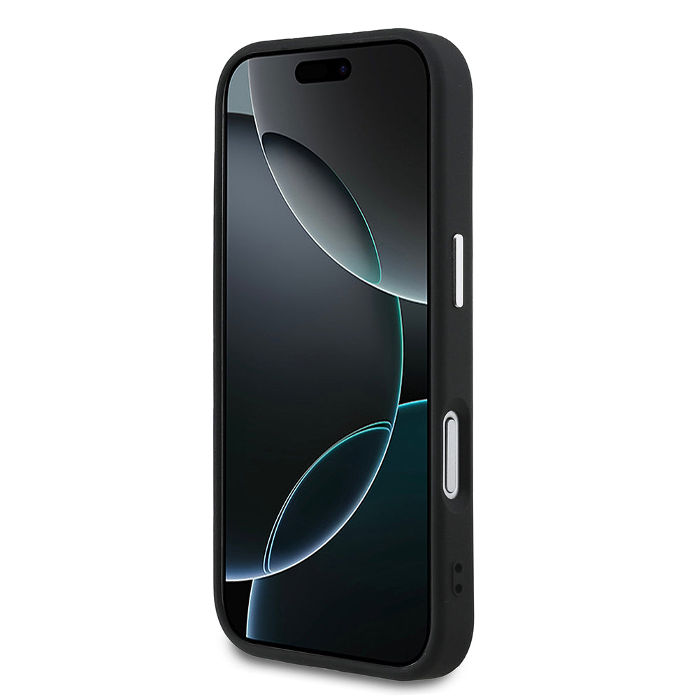 Apple iPhone 17 Pro Kılıf Guess M-safe Şarj Özellikli Klasik Yazı Logolu PU Deri Kapak Siyah