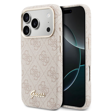 Apple iPhone 17 Pro Kılıf Guess M-safe Şarj Özellikli Script Yazı Logolu 4G Desenli Kapak Pembe