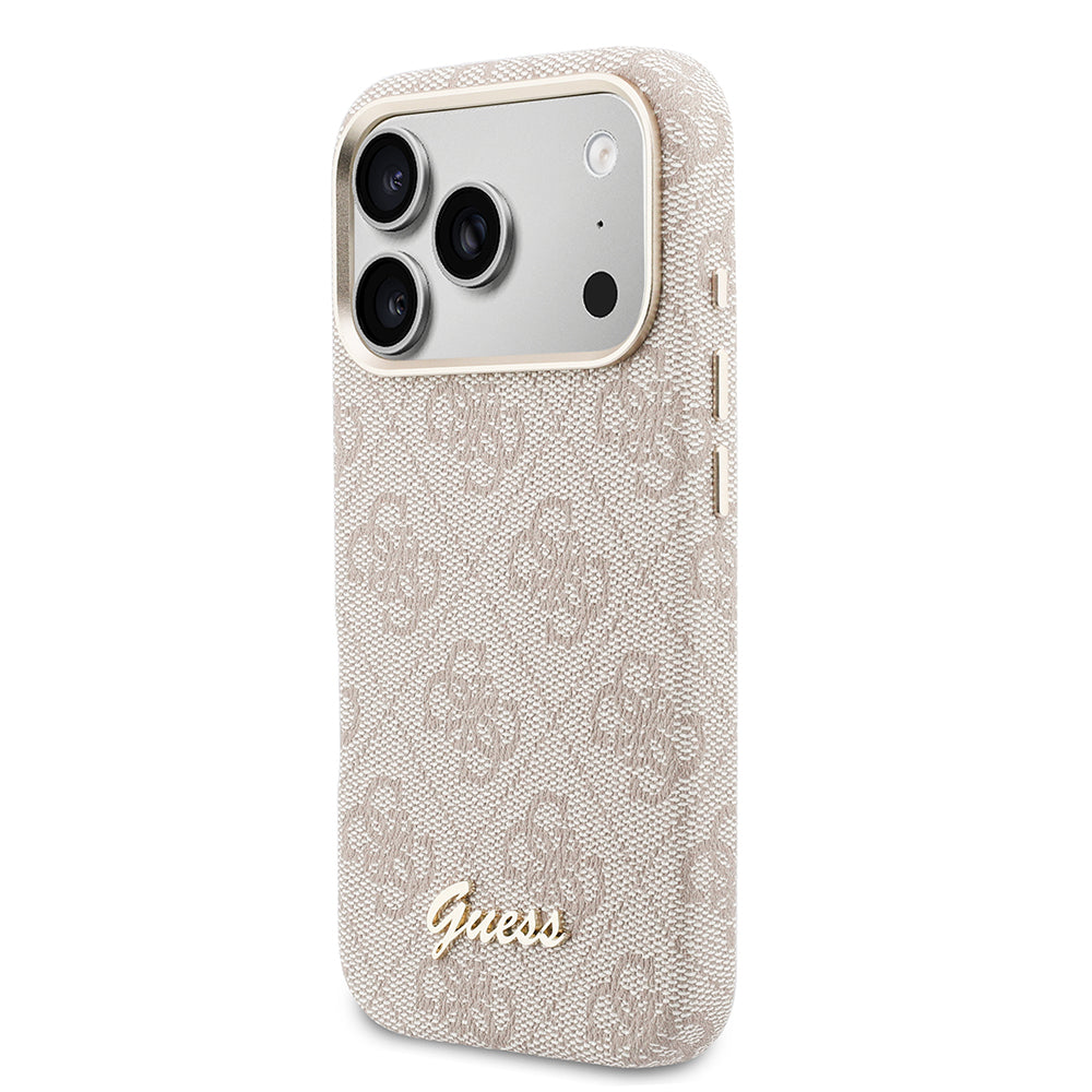Apple iPhone 17 Pro Kılıf Guess M-safe Şarj Özellikli Script Yazı Logolu 4G Desenli Kapak Pembe