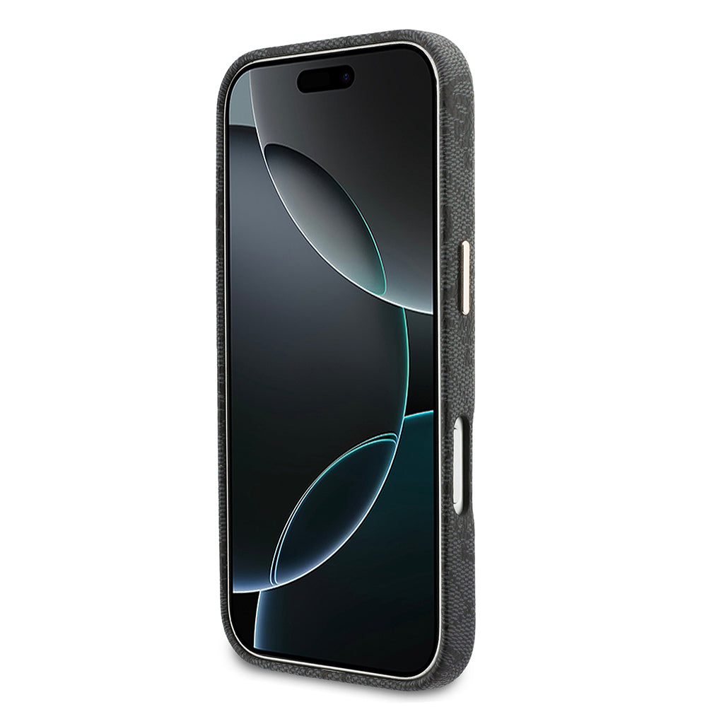 Apple iPhone 17 Pro Kılıf Guess M-safe Şarj Özellikli Script Yazı Logolu 4G Desenli Kapak Siyah