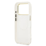 Apple iPhone 17 Pro Kılıf Guess M-safe Şarj Özellikli Simli Çiçek Desenli Üçgen Logolu Kapak Beyaz