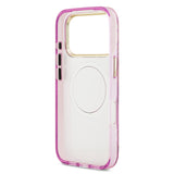 Apple iPhone 17 Pro Kılıf Guess M-safe Şarj Özellikli Simli Çiçek Desenli Üçgen Logolu Kapak Mor