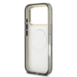 Apple iPhone 17 Pro Kılıf Guess M-safe Şarj Özellikli Simli Çiçek Desenli Üçgen Logolu Kapak Siyah