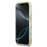 Apple iPhone 17 Pro Kılıf Guess M-safe Şarj Özellikli Simli Çiçek Desenli Üçgen Logolu Kapak Yeşil