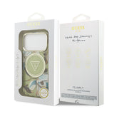 Apple iPhone 17 Pro Kılıf Guess M-safe Şarj Özellikli Simli Çiçek Desenli Üçgen Logolu Kapak Yeşil