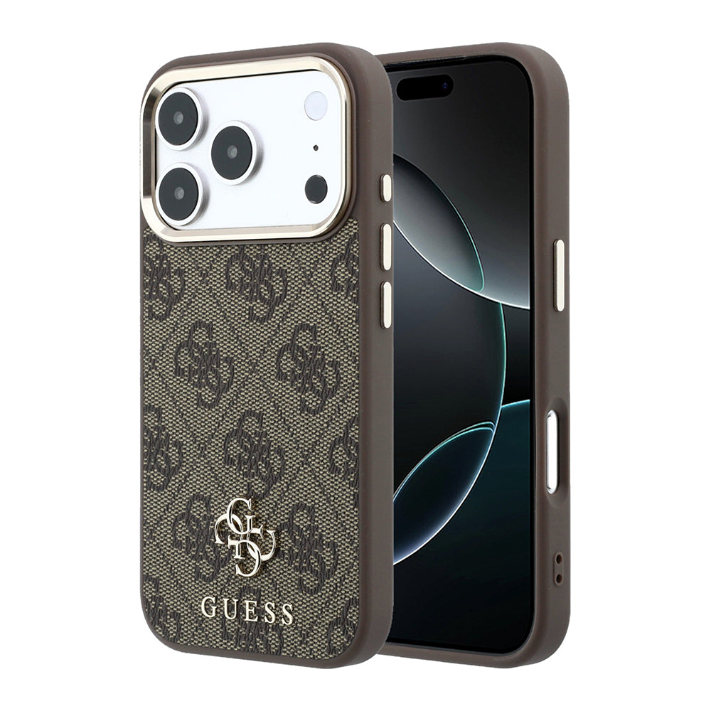 Apple iPhone 17 Pro Kılıf Guess M-safe Şarj Özellikli Small 4G ve Classic Logolu Kapak Kahverengi
