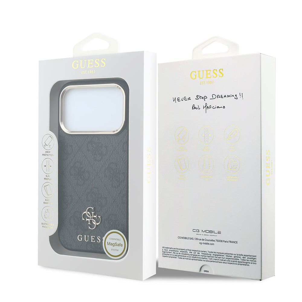 Apple iPhone 17 Pro Kılıf Guess M-safe Şarj Özellikli Small 4G ve Classic Logolu Kapak Siyah