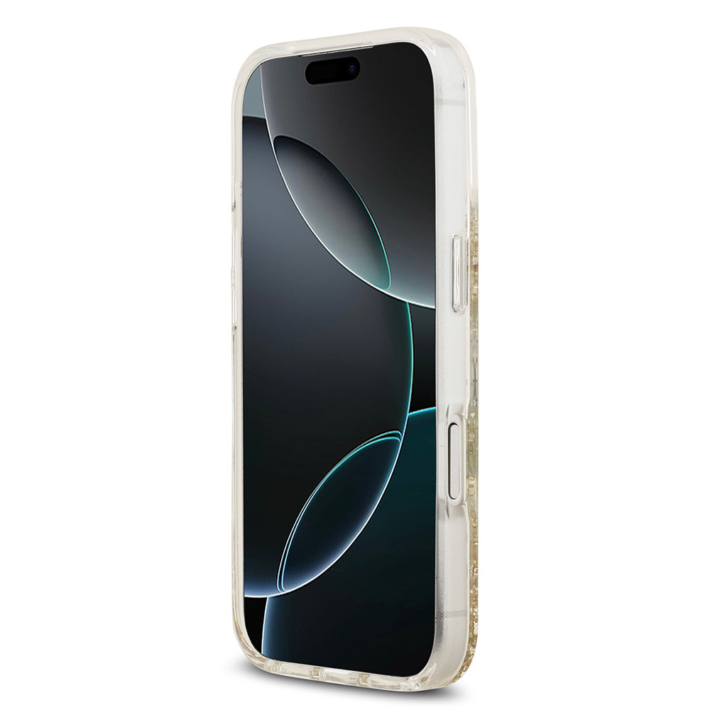 Apple iPhone 17 Pro Kılıf Guess M-safe Şarj Özellikli Transparan Resin Bottom Pullu Kapak Gold