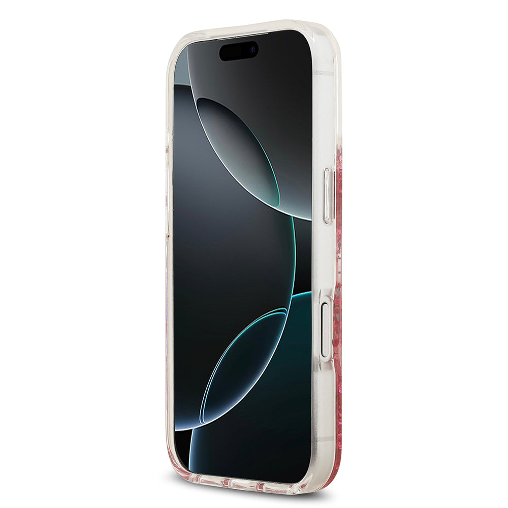 Apple iPhone 17 Pro Kılıf Guess M-safe Şarj Özellikli Transparan Resin Bottom Pullu Kapak Pembe