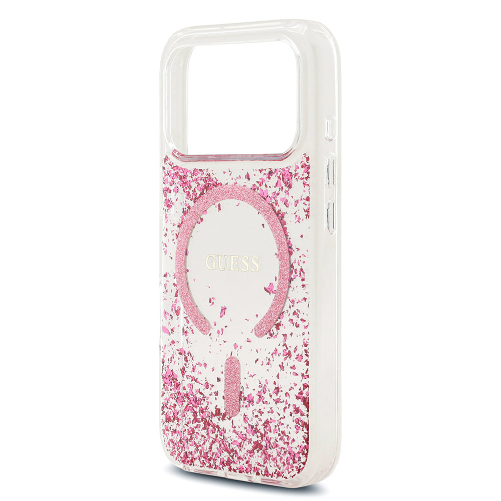 Apple iPhone 17 Pro Kılıf Guess M-safe Şarj Özellikli Transparan Resin Bottom Pullu Kapak Pembe