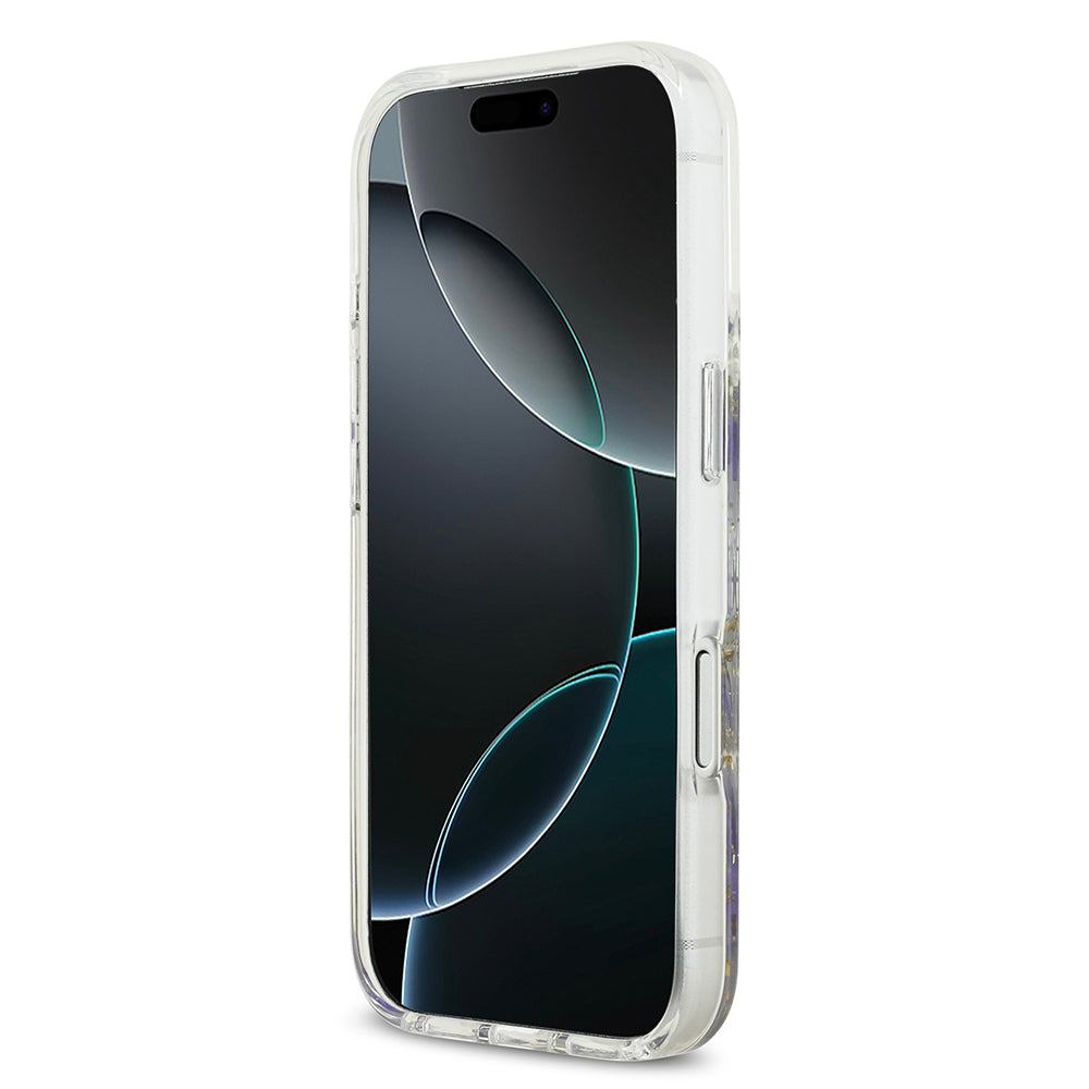 Apple iPhone 17 Pro Kılıf Guess M-safe Şarj Özellikli Transparan Resin Flowers Kapak Mor