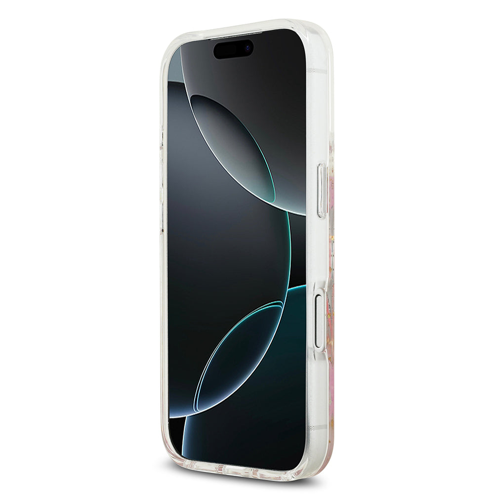 Apple iPhone 17 Pro Kılıf Guess M-safe Şarj Özellikli Transparan Resin Flowers Kapak Pembe